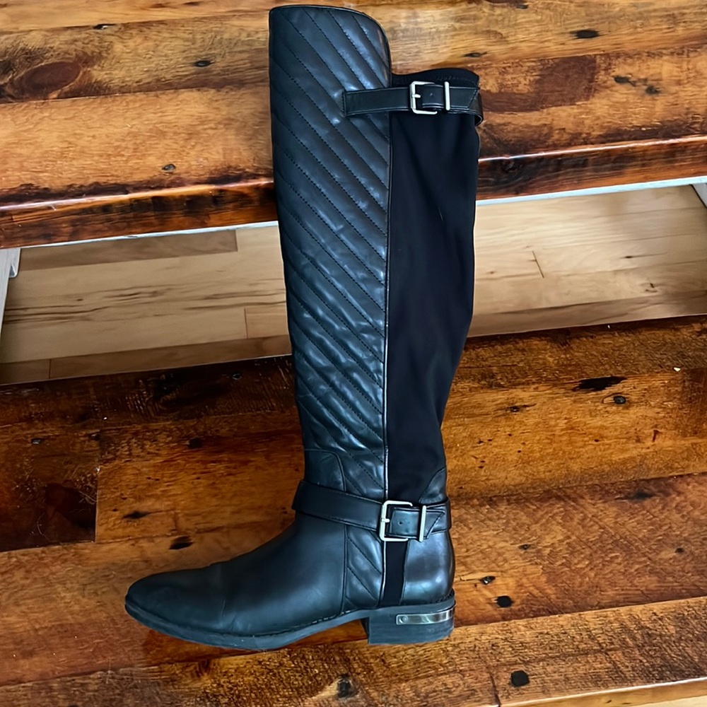Vince Camuto black quilted knee-high boot